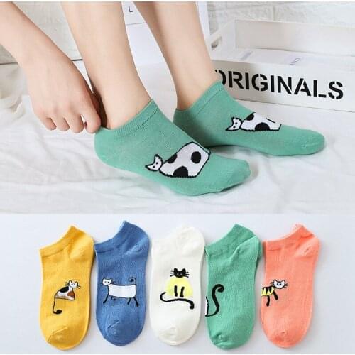 5Pair Ladies Boat Socks Short Tube Low Cut Casual Cartoon Fashion Womens Socks Non-slip Sweat-absorbent Cute Girls Korean Socks