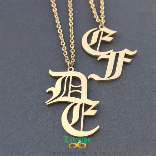 Double Letter Necklace Old English Personalized Name Choker Necklace Gold Silver Color Custom Collares Para Mujer Kpop Jewelry