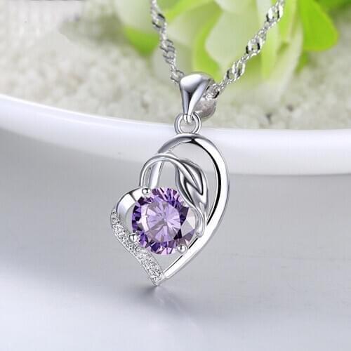 Austrian Heart Pendant Necklace Womens Silver Color S925 Jewelery Amethyst Sapphire Bizuterias Pendants Gemstone Fine Jewelry