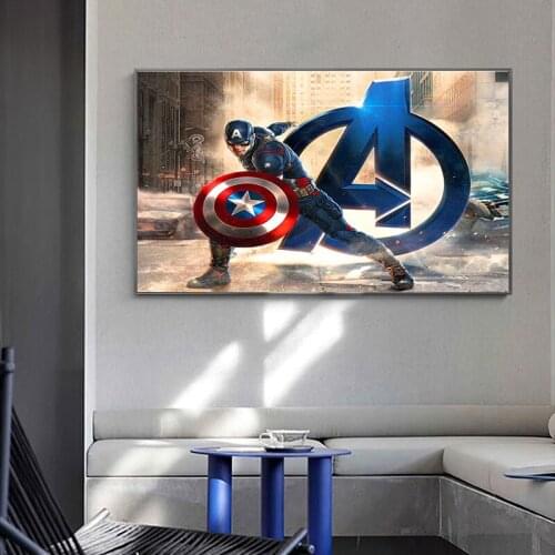 Captain America Poster Marvel Art Print Superhero Canvas Painting Wall Art Poster and Print for Living Room Home Decor Mural