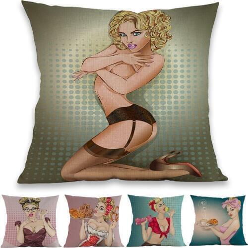 Retro Fashion The Beauty Blonde Sexy Woman Bread Cake Food Delicacies Pillow Case Sweet Shop Home Sofa Decorative Cushion Cover