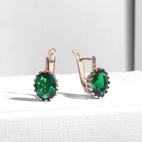 New Oval Green Earrings Women Wedding Elegant 585 Rose Gold Filled Green Stone Stud Earrings For Girls Fashion Jewelry DGE127