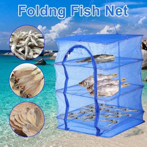 Foldable 4 Layers Drying Net Fish Net Drying Rack Hanging Vegetable Fish Dishes Dryer Net PE Hanger Fish Net