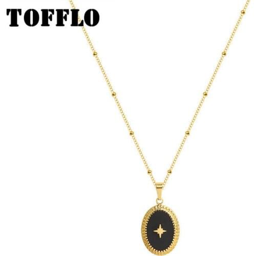 TOFFLO Stainless Steel Jewelry Ins Simple Drop Glue Star Oval Pendant Necklace Female Clavicle Chain BSP897