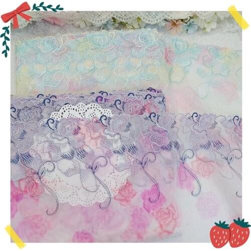 2Yards Japan Mesh Tulle Lace Trim Rose Flower Embroidered Dolls Dress Bra Underwear Sofa Curtain Accessories Fabric