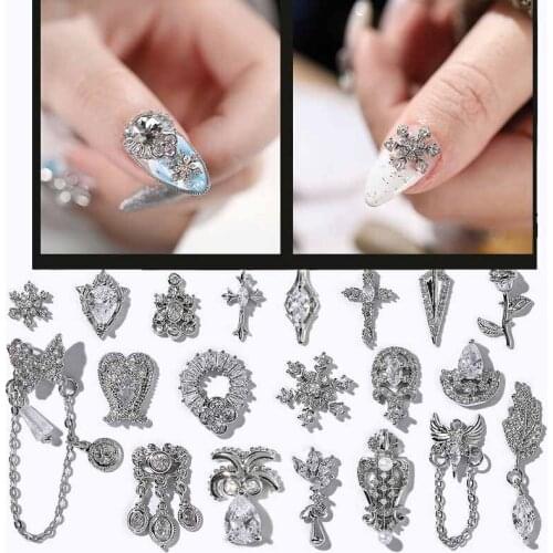 White Crystal 3D Alloy Nail Art Decorations Flower snow leaves Design Nail Art Rhinestones D041