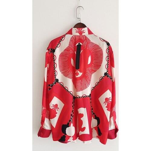 Silk Runway Fashion 100% Shirt 2021 Designer Red Print Elegant Office Ladies Blouse