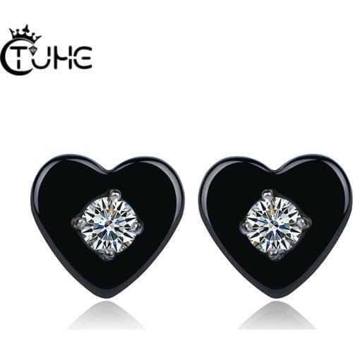 2019 New Arrive Korean Crystal Love Heart Stud Earrings For Women With Big Bling Rhinestone Healthy Ceramic Earrings Jewelry