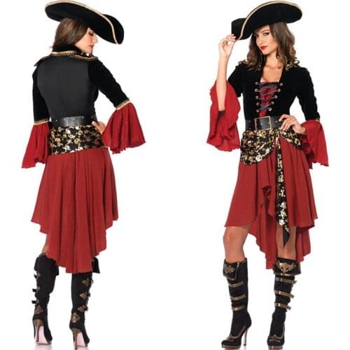 Women Pirate Cosply Costumes Halloween Sexy Pirate Dress Set Women 3Pcs Uniform Set Halloween Cosplay Costumes Antique Style