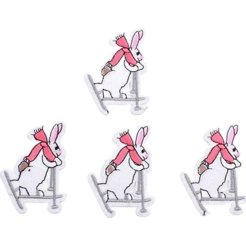 10pcs/lot Cartoon Skiing Rabbit patch Iron On Cute Animal Sticker DIY Patchwork Craft Kids Shirts Jeans Coats Backpack Appliques