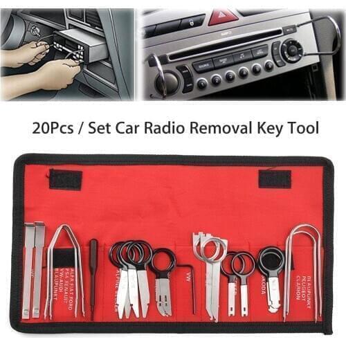 20Pcs Vehicle Car Radio Removal Key Door Panel Stereo Headunit Keys CD Player Removal Install Tools Kit