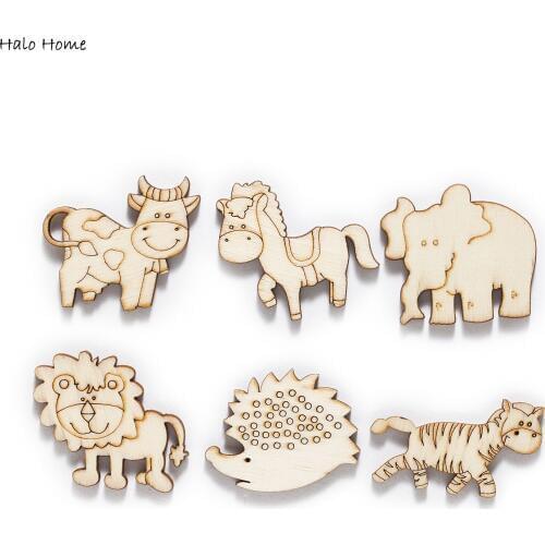 20pcs Animal Natural Wooden Chips Scrapbooking Carfts Handmade Home Party Festival Decor Accessory Art Graffiti Painted 30-45mm