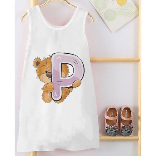 2021 Cute Little Panda Fashion Alphabet Pattern Summer Baby Girl Nightdress Toddler Sleeveless Home Skirt 4 5 6 7 8 9 Years Old