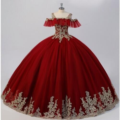 2021 Wine Red Quinceanera Dresses Gold Appliques Special Occasion Debutante Ball Sweet 16 Dress vestidos de festa de 15 anos