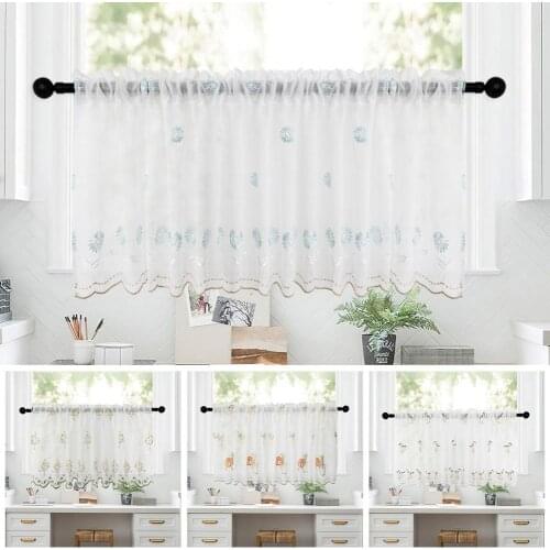 4 Styles Embroidery Little Flowers Pattern Small Curtains Washable Wall Decor Half Curtains Cafe Semi-Shade Window Curtain