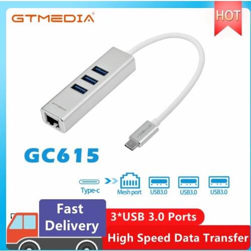 GTMEDIA USB 3.1 HUB Aluminum USB Hub Ethernet Adapter 3 USB 3.0 Ports Network Card RJ45 And USB C Adapter for Mac Chromebook