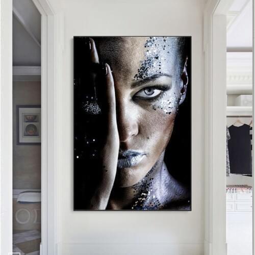 African Black Woman Canvas Paintings On the Wall Art Posters And Prints Makeup Woman Art Cover Face Wall Pictures Home Decor