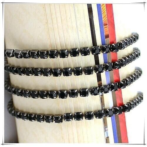 Free shipping 10meters/lot 2mm 3mm Crystal Glass Black Cup Chain Mc Chaton For Fashin Dress Shoes Bags