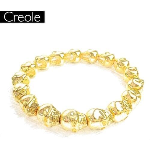 Gold Skulls Bead Strand Bracelet, 2018 New Fashion Heart Bracelet, Silver Rebel Punk Jewelry for Men Women
