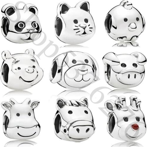 925 Sterling Silver Bead Cat Dog Pig Rabbit Horse Bear Cow Charm Fit Fashion Women Pandora Bracelet Bangle Gift DIY Jewelry