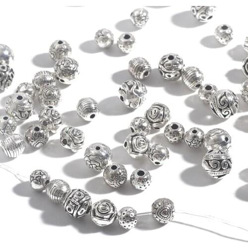 10-50Pcs/lot Spacer Beads Antique Silver Color Plated Loose Beads For Jewelry Making Bracelet Necklace Accessories DIY Pendants