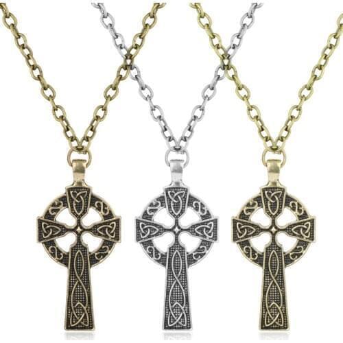 Celtics Amulet Necklace 3 Color Crossing Shape Pendant Necklace Jewelry Punk Style Trinket Enamel Men Necklace Party Gifts