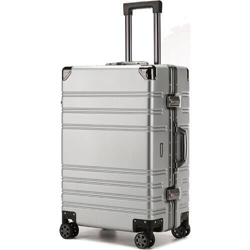 New aluminum frame 20/24/ inch trolley suitcase ABS+PC stripe retro rolling luggage bag business anti-vibration travel suitcase