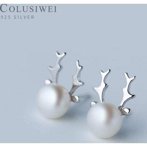 Colusiwei Girl Antlers Stud Earrings Sterling Silver 925 Elk Animal Earrings Anti-allergy Earrings for Women Christmas Gifts