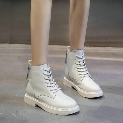 EshtonShero Genuine Leather Boots Women black ankle Boots punk motorcycle Boots Female Autumn Winter Shoes for women size 4-9