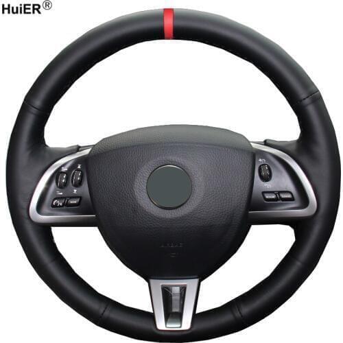 HuiER Hand Sewing Car Steering Wheel Cover Red Marker For Jaguar XF XF S XF Sportbrake 2014 2015 Wear-resistant Car Styling