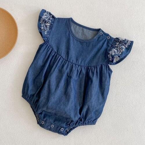 Baby Girls Sleeveless Cowboy Embroider Rompers Summer Baby Clothes Rompers Kid Rompers Infant Girls Clothing Rompers