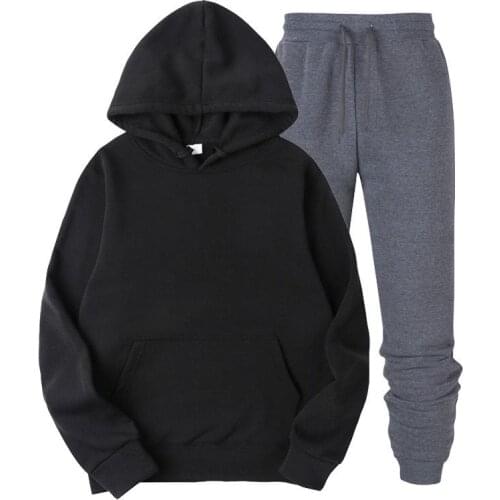 Men and girls 18 colors 2 pieces of sportswear high quality compression hooded shirt jogging comfort suit latest style