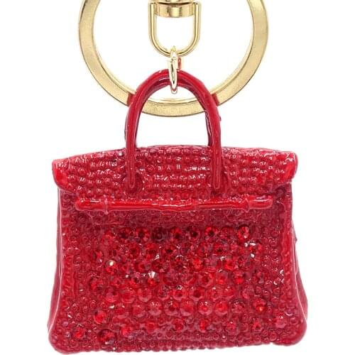 Creative cute portable bag car keychain ladies bag accessories metal inlaid rhinestone paint colorful pendant key chain