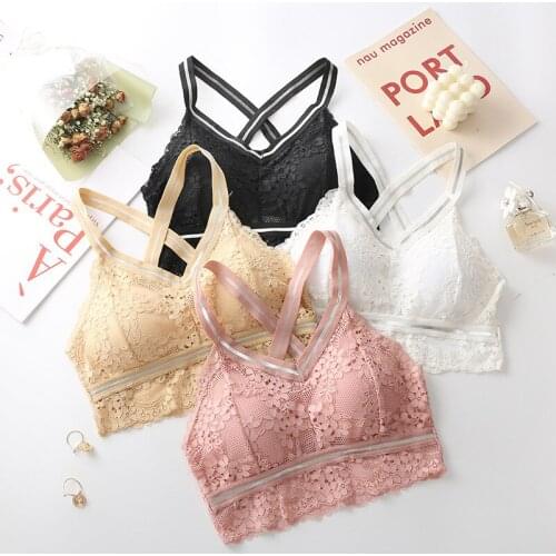 Linbaiway Bralette Lace Bra Womens Underwear Push up Cross-Strap Bra Sexy Lingerie Female Brassiere Wireless Bra Lace Gorge