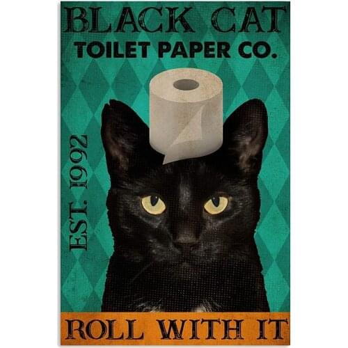Metal Wall Sign Black Cat Toilet Paper Co Store Old-fashioned Wall Decoration Retro Art Poster Square Metal Sign 8X12 Inches