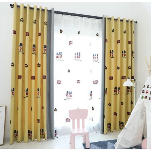 Cartoon Rice Flag British Wind Soldier Children Curtains for Kids Bedroom Window Treatments Kitchen Curtains for Living Room