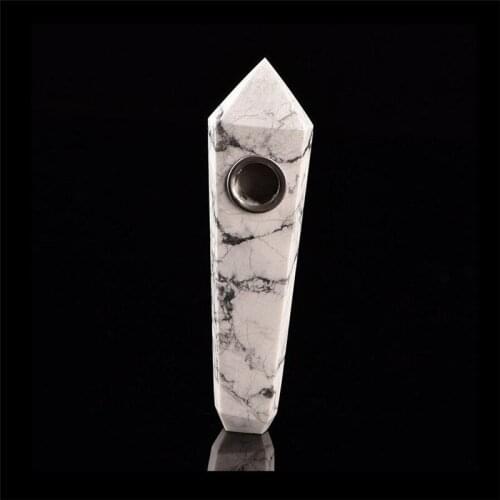 Natural White Turquoise Crystal Wand Smoking Pipe Healing Stone Cigarette Holder