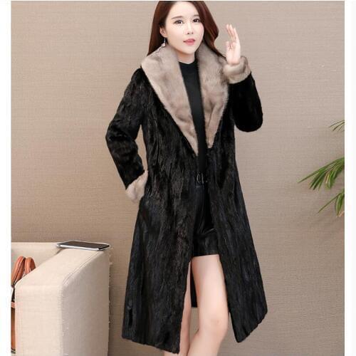2018 New Womens Pieces long mink fur coat the sable collar mink