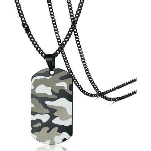 New Arrive Fashion Mens Black Camo Stainless Steel Army Tag Pendant Necklace