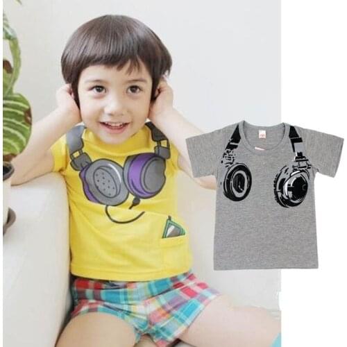 UNIKDIS New Children T-Shirts Headphone Style T Shirts For Boys Girls Kids Short Sleeve Tees 100% Cotton Boys Clothes
