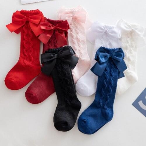 New Fashion Kids Knee High Socks Baby Girls Cotton Socks With Big Bow Soft Toddlers Princess Children Long Socken For 0-5 Years