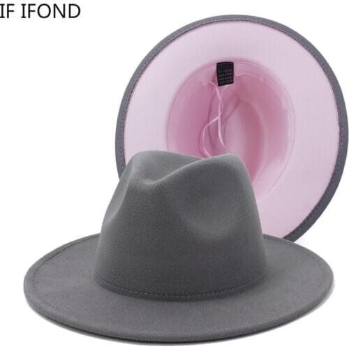 Wholesale New Double-Sided Color Matching Wool Jazz Fedora Hats Women Men Panama Vintage Hat
