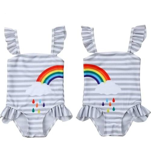 1-5Y Newborn Baby Girl Rainbow Bikini Striped Print Swimwear Swimsuit Bathing Suit Beachwear