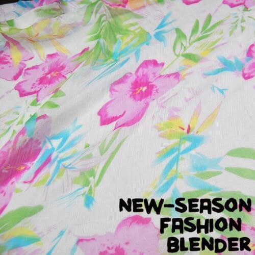 LEO&LIN Bright green leaves flowers 100% silk Shun Yu wrinkle Baotou georgette spring summer dress fabric (1 meter)