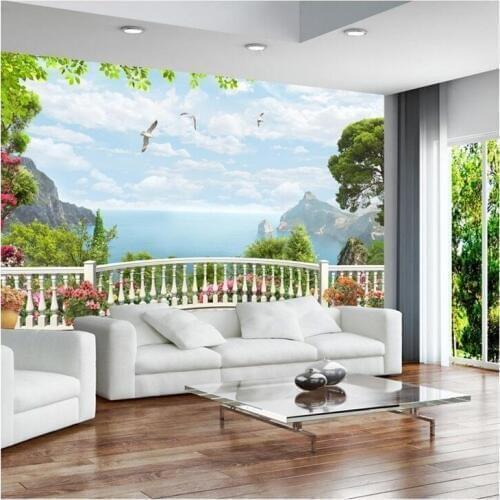 Custom 3d photo wallpaper 3d wall murals wallpaper 3D European style window balcony sea mural TV background wallpaper home decor