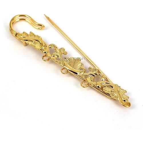 75x7mm Kilt Pins Blank Filigree Flower with 3 Loops Brooches Pins Bases Settings DIY Findings Multi-color Plated Wholesale