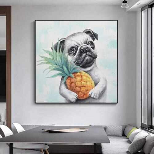 Hand-painted No Frame Cartoon Paintings Kids Room Wall Decorative Cartoon Cute Dog Oil Painting Canvas Wall Art Picture