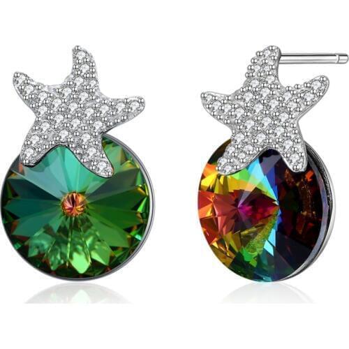 2019 LEKANI Crystals From Swarovski ELEMENTS Starfish Stud Earrings Cute Piercing S925 Silver Fine Jewelry For Women Girls Gifts