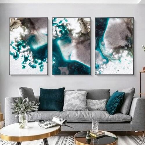 Ocean Blue Modern Abstract Wall Art Picture Canvas Painting Poster Print Decor Wall Art Pictures Living Room Decoration