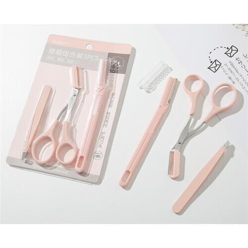 Eyebrow Trimmers Set Microspur Protecting Net Shaver Razor Comb Attached Bevel Connection Eye-Brow Shaping Tweezers Clip E368